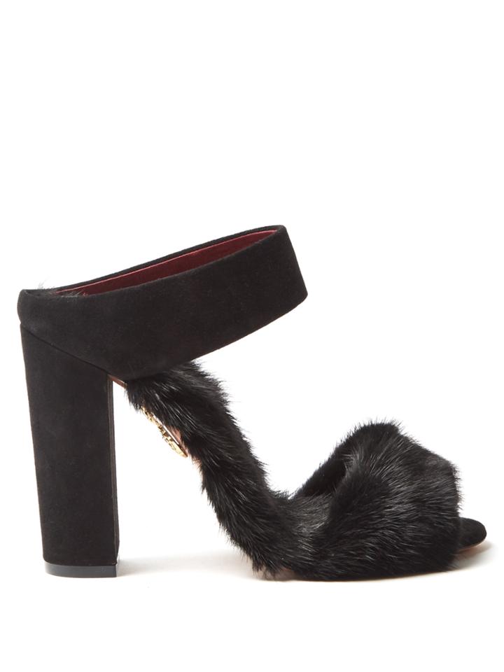 Aquazzura Purr Purr Fur-trimmed Suede Sandals