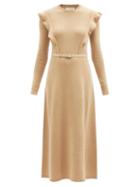 Chlo - Ruffled-shoulder Cashmere Midi Dress - Womens - Beige Multi