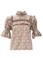 Matchesfashion.com Horror Vacui - Lucy Smocked Floral-print Cotton Top - Womens - Multi