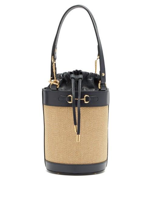 Matchesfashion.com Gucci - 1955 Horsebit Leather And Canvas Bucket Bag - Womens - Navy Multi