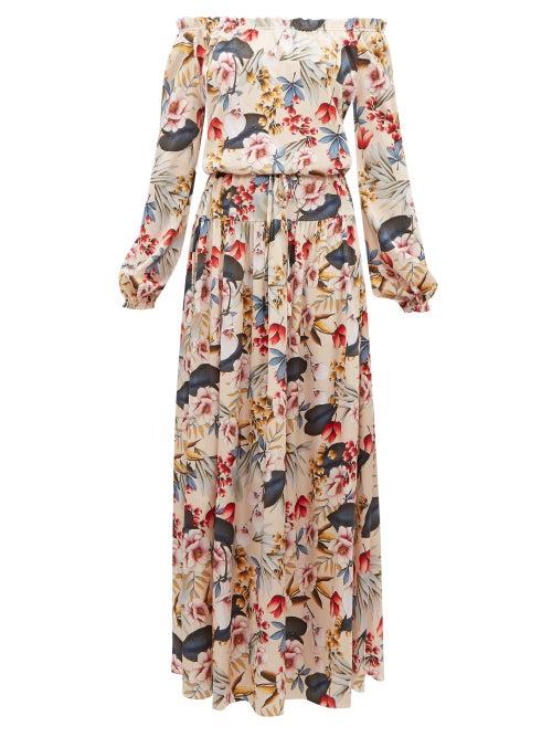 Matchesfashion.com Adriana Iglesias - Creek Floral Print Silk Satin Dress - Womens - Nude Multi
