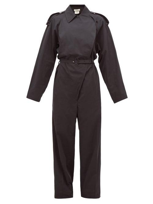 Matchesfashion.com Bottega Veneta - Belted Cotton-blend Wide-leg Trench Jumpsuit - Womens - Black