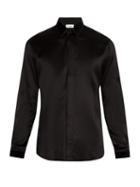 Matchesfashion.com Saint Laurent - Velvet Point Collar Silk Shirt - Mens - Black