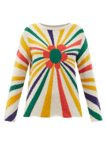 Matchesfashion.com The Elder Statesman - Flower Energy Cashmere-jacquard Sweater - Womens - White Multi