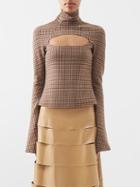 A.w.a.k.e. Mode - Cutout Checked Wool-blend Top - Womens - Brown Multi