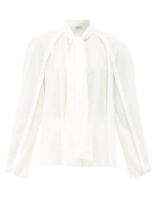 Matchesfashion.com Lemaire - Neck-tie Silk-blend Blouse - Womens - Ivory