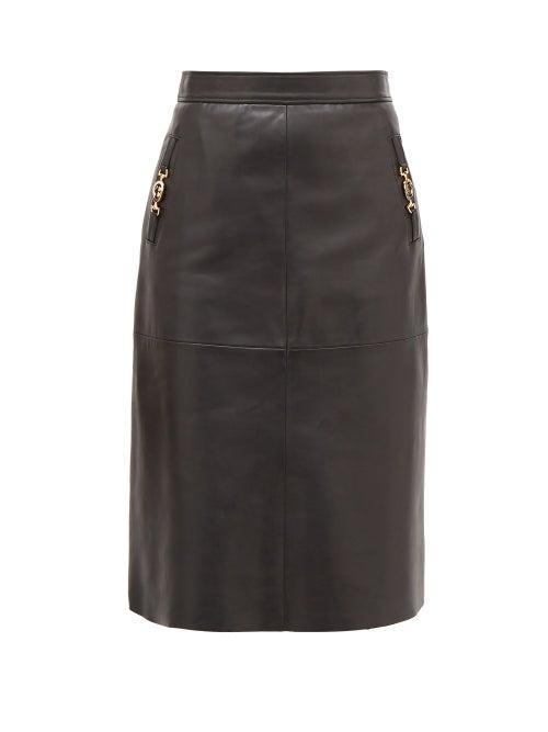 Matchesfashion.com Gucci - Gg-horsebit Leather Skirt - Womens - Black