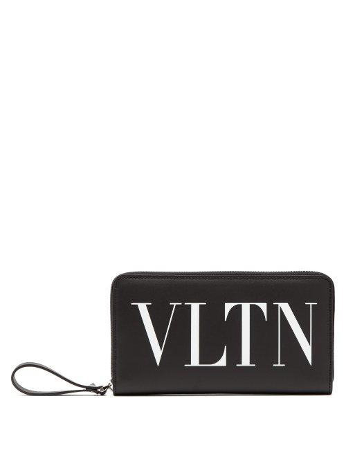 Matchesfashion.com Valentino - Logo Print Zip Around Leather Wallet - Mens - Black Multi