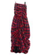 Matchesfashion.com Noir Kei Ninomiya - Ruched Asymmetrical Tartan Wool-blend Dress - Womens - Red Multi