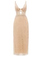 Gucci - Plunge-front Floral-lace Midi Dress - Womens - Light Pink