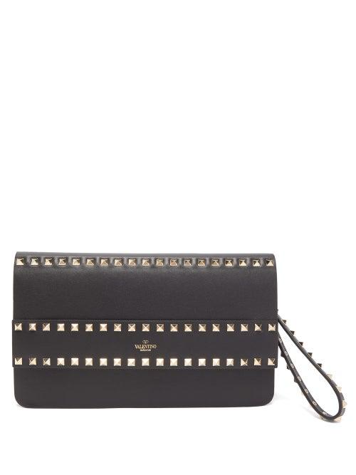 Matchesfashion.com Valentino - Rockstud Smooth Leather Wristlet Clutch - Womens - Black