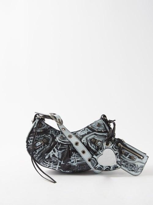 Balenciaga - Cagole Xs Graffiti-print Leather Shoulder Bag - Womens - Black