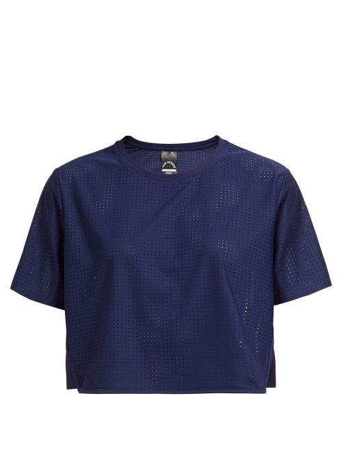 Matchesfashion.com The Upside - Track Perforated Cropped T Shirt - Womens - Navy