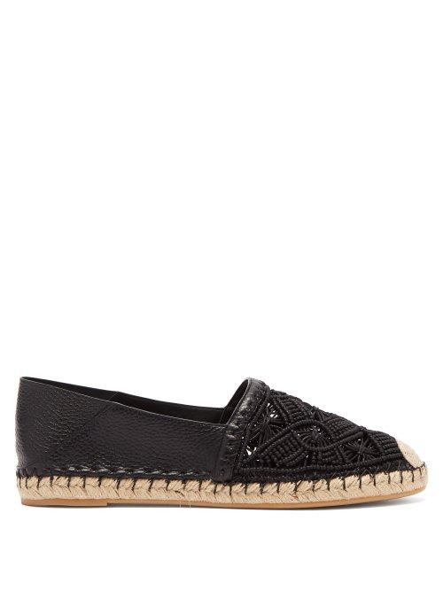 Matchesfashion.com Valentino - Marrakech Macram And Leather Espadrilles - Womens - Black