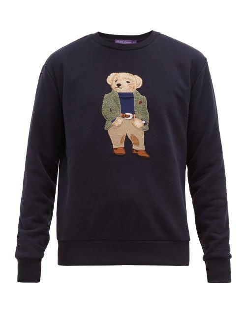 Matchesfashion.com Ralph Lauren Purple Label - Polo Bear Embroidered Cotton Blend Sweatshirt - Mens - Navy