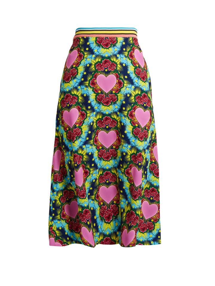 House Of Holland A-line Heart-print Crepe Midi Skirt