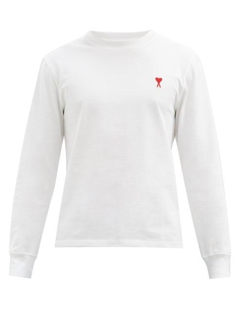 Matchesfashion.com Ami - Ami De Coeur-embroidered Cotton T-shirt - Mens - White