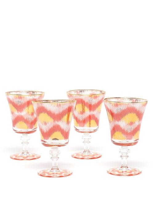 Matchesfashion.com Les Ottomans - Set Of Four Ikat-print Wine Glasses - Red Multi