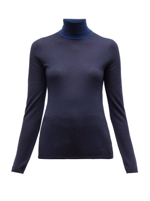 Matchesfashion.com Gabriela Hearst - Costa Contrast Neck Cashmere Top - Womens - Navy Multi