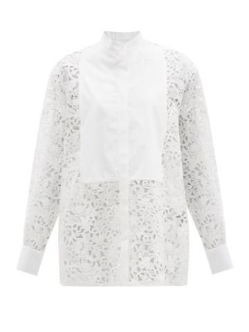Matchesfashion.com Valentino - Floral Macram Lace And Poplin Shirt - Womens - White