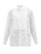 Matchesfashion.com Valentino - Floral Macram Lace And Poplin Shirt - Womens - White