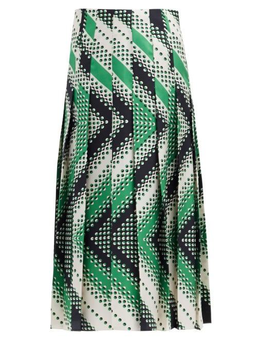 Matchesfashion.com Gucci - Pleated Chevron-print Silk-twill Skirt - Womens - Green Multi