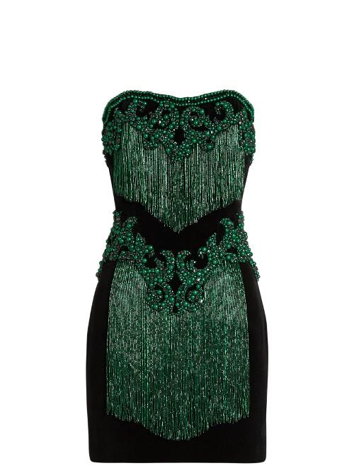 Balmain Bead-embellished Strapless Velvet Dress