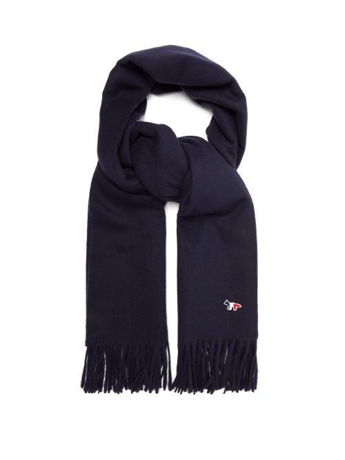 Matchesfashion.com Maison Kitsun - Fox Appliqu Virgin Wool Scarf - Mens - Navy