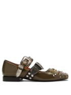 Matchesfashion.com Toga - Crystal Embellished Patent Leather Flats - Womens - Khaki