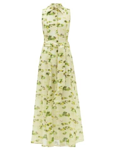 Ladies Lingerie Galanthya - Louise Water Lily-print Cotton Shirt Dress - Womens - Yellow Print