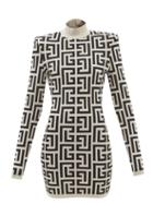 Balmain - Padded-shoulder Monogram-jacquard Mini Dress - Womens - Black Multi