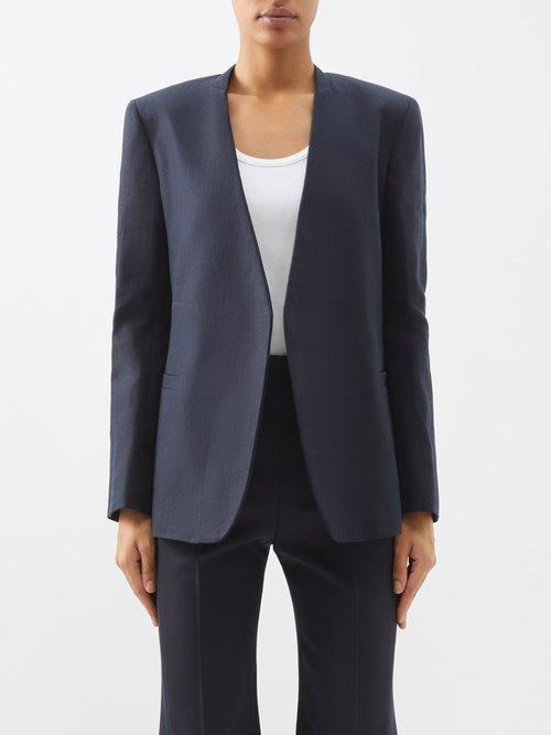 Chlo - Single-breasted Collarless Linen Jacket - Womens - Navy