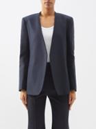 Chlo - Single-breasted Collarless Linen Jacket - Womens - Navy