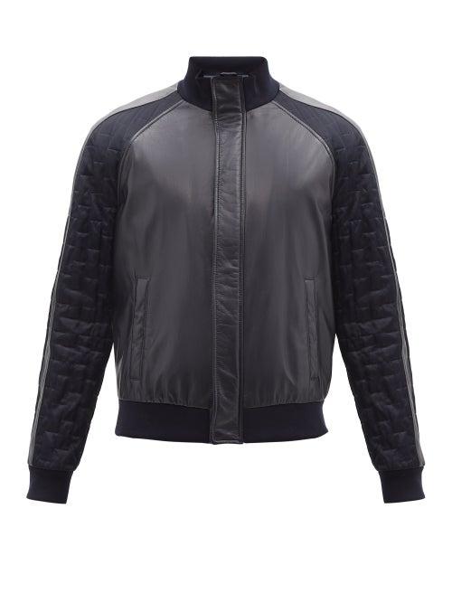 Giorgio Armani - Quilted-panel And Leather Bomber Jacket - Mens - Black