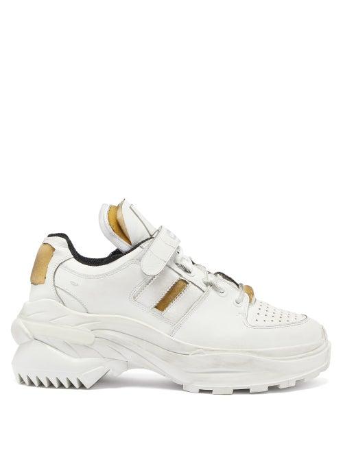 Matchesfashion.com Maison Margiela - Retro Fit Distressed Leather Trainers - Mens - White Black