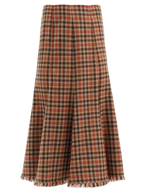 Matchesfashion.com Gabriela Hearst - Amy Fluted Check Cashmere Skirt - Womens - Orange Multi