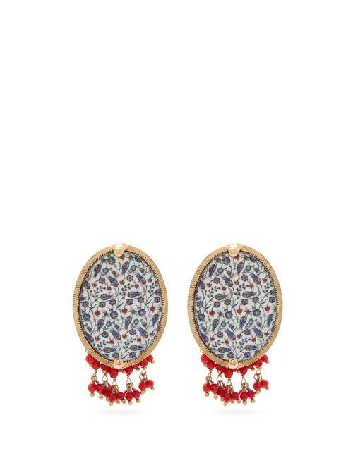 Matchesfashion.com Rosantica By Michela Panero - Sicilia Tile Beaded Clip Earrings - Womens - Blue Multi