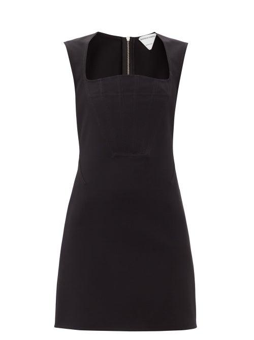 Matchesfashion.com Bottega Veneta - Square-neck Crepe Mini Dress - Womens - Black