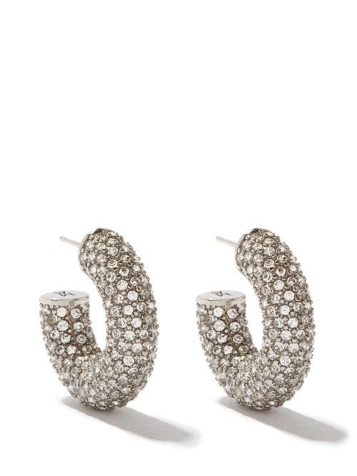 Amina Muaddi - Cameron Small Crystal-pav Hoop Earrings - Womens - Crystal