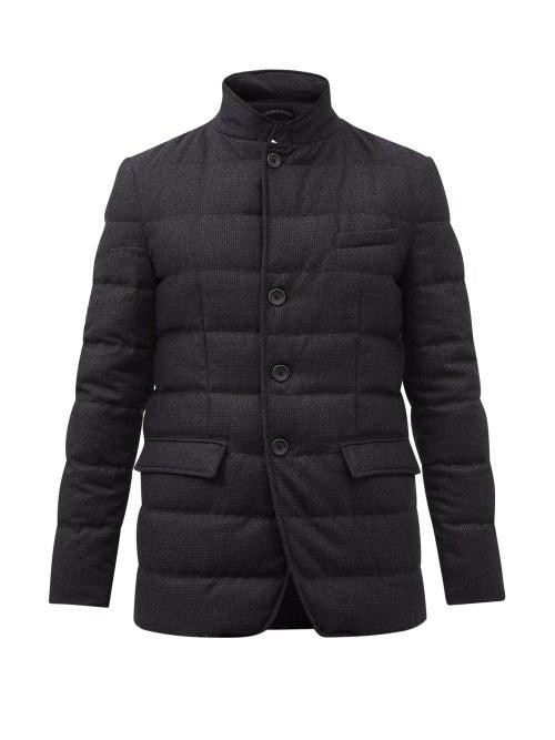 Herno - Houndstooth Wool-blend Flannel Down Blazer - Mens - Dark Grey