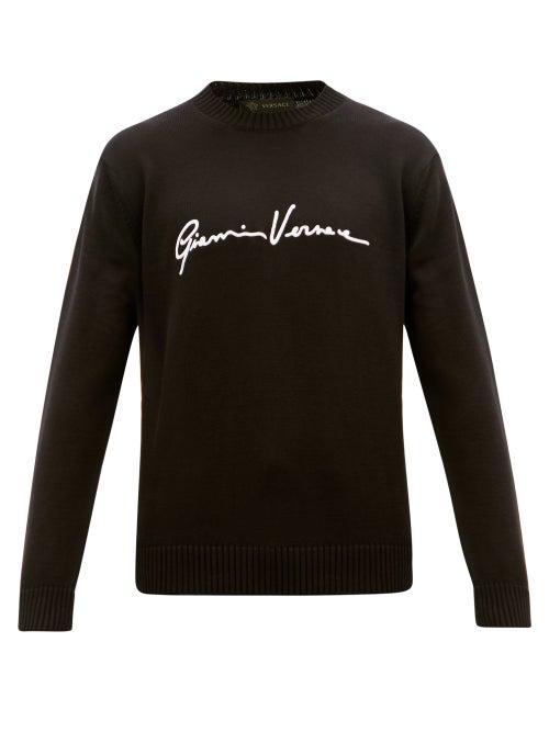 Matchesfashion.com Versace - Signature-embroidered Cotton Sweater - Mens - Black