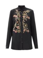 Matchesfashion.com Etro - Floral-beaded Silk Crepe De Chine Longline Shirt - Womens - Black Multi