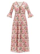 Emporio Sirenuse - Bella Palm-print Cotton-voile Dress - Womens - Red Pink