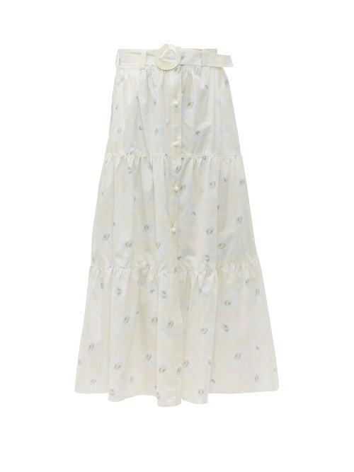 Matchesfashion.com Solid & Striped - Daisy Print Belted Cotton Skirt - Womens - White