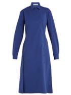 Matchesfashion.com Tomas Maier - Cotton Poplin Asymmetric Button Dress - Womens - Blue