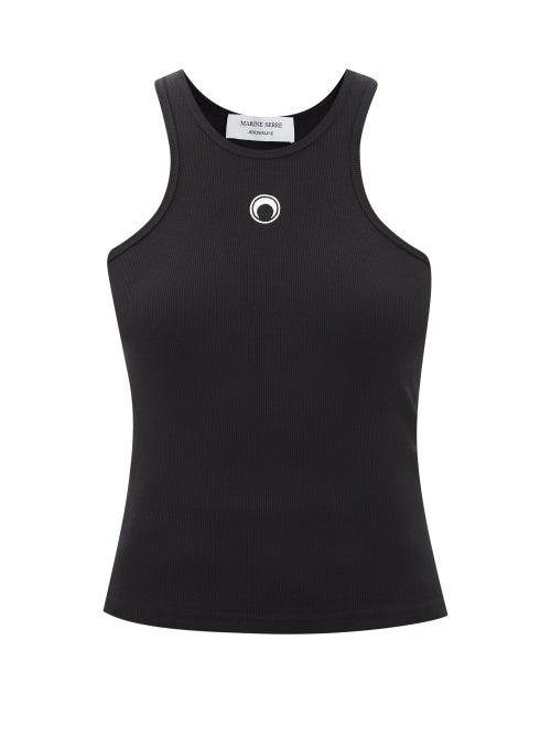 Marine Serre - Crescent Moon Organic Cotton-blend Tank Top - Womens - Black