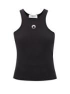 Marine Serre - Crescent Moon Organic Cotton-blend Tank Top - Womens - Black