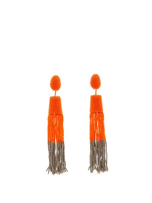 Matchesfashion.com Vanda Jacintho - Beaded Drop And Tassel Earrings - Womens - Orange Multi