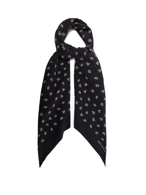 Matchesfashion.com Saint Laurent - Floral-print Silk-faille Scarf - Mens - Black White