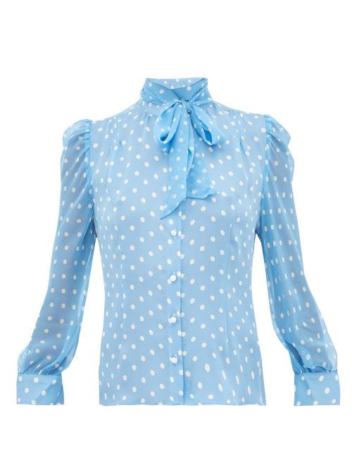 Matchesfashion.com Edeltrud Hofmann - Sofi Polka Dot Print Silk Blouse - Womens - Blue White